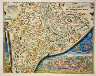 Mapa de la diócesis de Salzburgo, Austria, del Theatrum Orbis Terrarum de Abraham Ortelius