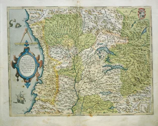 Mapa del Ducado de Milán, Italia, de Theatrum Orbis Terrarum por Abraham Ortelius