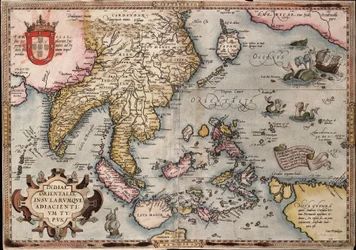 Mapa de las Indias Orientales de Ortelius, c.1570 (grabado coloreado)