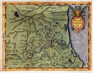 Mapa del Golfo de México (Guastecan), de la expedición de Hernando de Soto en 1570 (grabado)