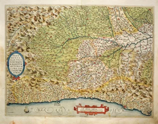 Mapa de la región de Piamonte, Italia, del Theatrum Orbis Terrarum por Abraham Ortelius