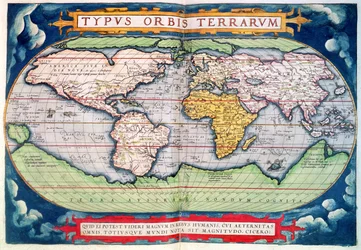 Mapa del mundo: "Typus Orbis Terrarum", del "Americasive New World" de Ortelius