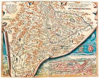 Urbis Salisburgensis genuina descriptio Mapa geográfico del territorio de Salzburgo en Austria de “Theatrum Orbis Terrarum” por Abraham Ortelius