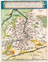 Wirtenbergensis Ducatus Vera descriptio, Tubingae edita 1558 Mapa geográfico del territorio de Baden-Wurtemberg de 