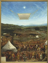 Cayo Mucio Escévola (524-480 a.C.) ante Porsena, rey de Clusium - Mucio Escévola ante Porsena, por Schopfer, Abraham (activo a mediados del siglo XVI)