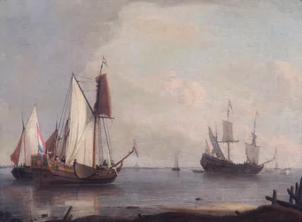 Nave holandesa en un río (óleo sobre lienzo)