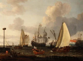 Buques de guerra holandeses frente a la costa