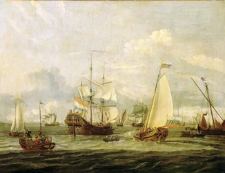 Pedro el Grande (1672-1725), zar de Rusia, inspeccionando un barco en Amsterdam (Holanda). Óleo sobre lienzo de Abraham Storck (1635-1710).