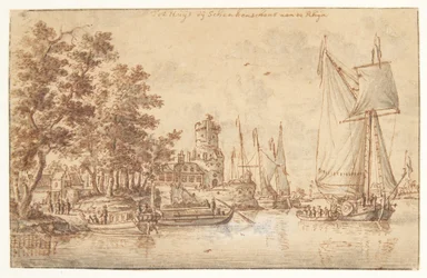 Paisaje del Rin con castillo y barcos
