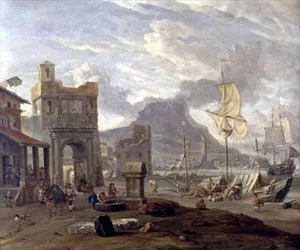 Puerto marítimo con grandes y pequeños barcos