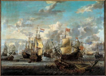 Segunda Guerra Anglo-Neerlandesa: "La Batalla de los Cuatro Días del 11 al 14/06/1666". Se enfrentaron las flotas holandesas contra las inglesas. Pintura de Abraham Storck (1635-1710) (ec.hol.) siglo XVII París, Musée de la Marine