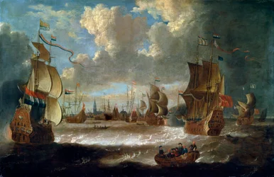 Barcos en una laguna, siglo XVII o principios del siglo XVIII