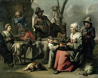 Familia campesina en un pozo