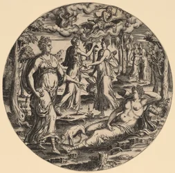 Diana y sus ninfas en un jardín