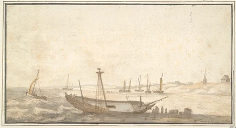 Playa con barcos cerca de Scheveningen