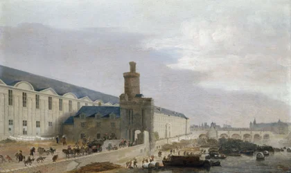 Francés: La Grande Galerie du Louvre avec la porte Neuve et la tour de Bois Vista de París con la Gran Galería del Louvre , la Tour de Bois y el Pont Neuf