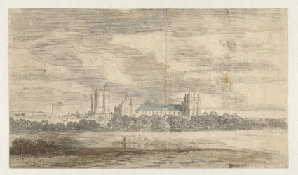Vista del castillo de Vincennes, detrás de una hilera de árboles