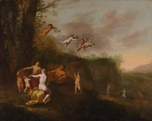 Baco y ninfas en un paisaje, probablemente 1640s