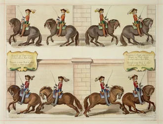 El Marqués de Newcastle a caballo demostrando pasos de doma, placa 22 de 