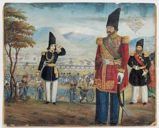Ardeshir Mirza y Sulayman Khan Saham Al-Dowleh revisan sus tropas, 1850-51