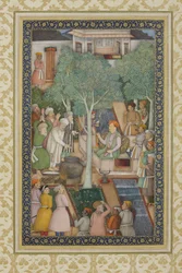 Emperador Jahangir con hombres santos en un jardín, c.1615
