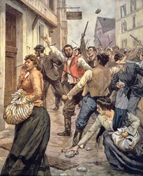 Disturbios antisemitas en Moravia, Achille Beltrame (1871-1945), de La domenica del Corriere, 12 de noviembre