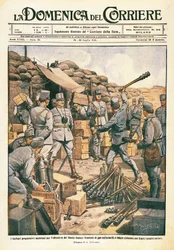 Bárbaros austriacos preparándose para la ofensiva en el Bajo Isonzo, ilustración de La Domenica del Corriere, 23 de julio