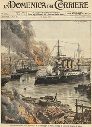 Acorazado Potemkin bombardeando Odessa, ilustración de Achille Beltrame