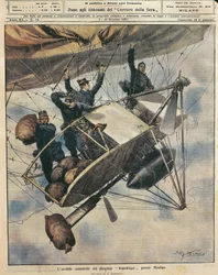 Catástrofe del dirigible Republique cerca de Moulins, Francia, ilustración por Achille Beltrame de La Domenica del Corriere, 3-10 de octubre