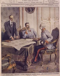 Ilustración de la portada del Emperador de Austria discutiendo la posible ocupación de Montenegro