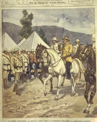 Ilustración de portada de la rendición del General Cronje ante el Mariscal Roberts durante las Guerras Anglo-Zulú y Anglo-Bóer de 1850-1902