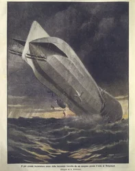 Ilustración de portada de crucero alemán arrastrado por huracán cerca de la Isla Heligoland
