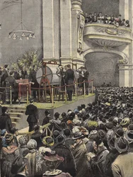 Sorteo de la Lotería de Milán en 1907. ilustración de Achille Beltrame