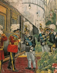 Eduardo VII, Rey de Inglaterra, llega a Roma, por Achille Beltrame, ilustración, Ilustrador Achille Beltrame (1871-1945), de La Domenica del Corriere