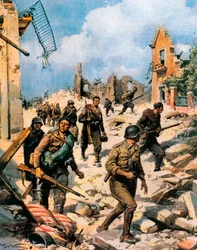 Combates en Teruel durante la Guerra Civil Española, Achille Beltrame (1871-1945) de La Domenica del Corriere