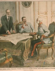 Francisco José I, Emperador de Austria, discutiendo la ocupación de Montenegro, Ilustración de portada de 