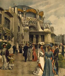 Gran inauguración de la primera Exposición Internacional de Artes Decorativas Modernas en Turín, de La Domenica del Corriere, mayo de 1902