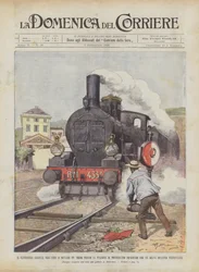 El guardabarreras Garella en el acto de desviar un tren cerca de la estación de Pontedecimo impidiendo