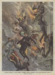 El dramático incendio del Magasin Parisien en Budapest, empleados y compradores se lanzan desde las ventanas