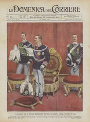 El juramento del rey Víctor Manuel III en el aula del Senado, en Roma, el día 11