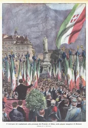 El encuentro de los combatientes, en presencia del Príncipe de Udine, en la plaza mayor de Bolzano