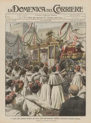 El saludo de las señoritas berlinesas a la nueva nuera del emperador Guillermo, la princesa Alexandra Holstein
