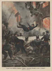 Incendio de un establecimiento industrial en Budapest y dramático rescate de obreros y bomberos