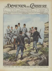 Incidentes fronterizos, general y soldados austriacos que se retiran de Cima Mandriolo ante