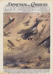 Prodigios de la aviación italiana en el Marmarica (litografía en color)