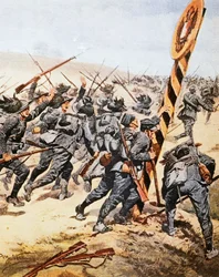 Soldados italianos cruzando la frontera austriaca, por Achille Beltrame, ilustración de La Domenica del Corriere, junio de 1915