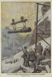 La guerra de los prodigios, el transporte de piezas en alta montaña, con teleféricos