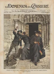 El atentado de un anarquista contra el cardenal arzobispo Casanas mientras salía de la catedral de Barcelona