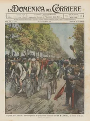 Las grandes pruebas ciclistas, pintoresca salida de los profesionales concursantes en el Giro