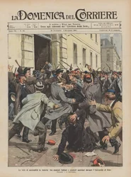 Las luchas de nacionalidad en Austria, entre estudiantes italianos y austriacos frente a la Universidad de Graz